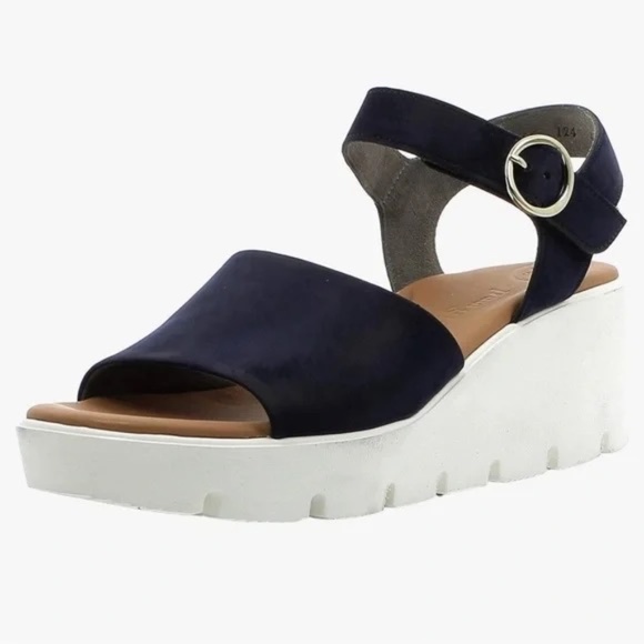 Paul Green blue nubuck leather Chelsea wedge sandal, USA size 9 / UK size 6.5 - Picture 1 of 10